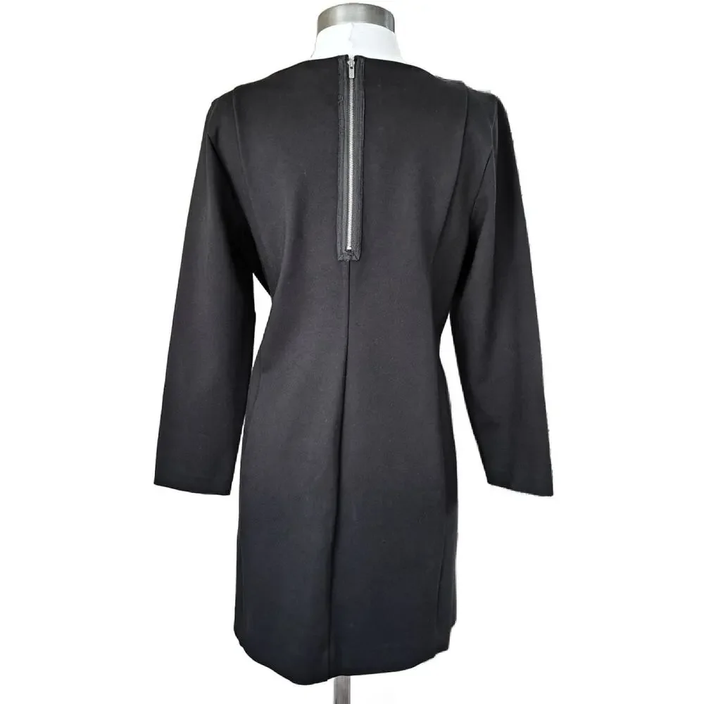 NEW J CREW Black Ponte Long Sleeve Mini Shift Dress Size Large